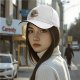 Black baseball cap with cute cats in a box graphic