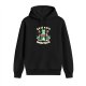 Black hoodie with meditating frog and 'Less Hate Meditate' mushroom graphic