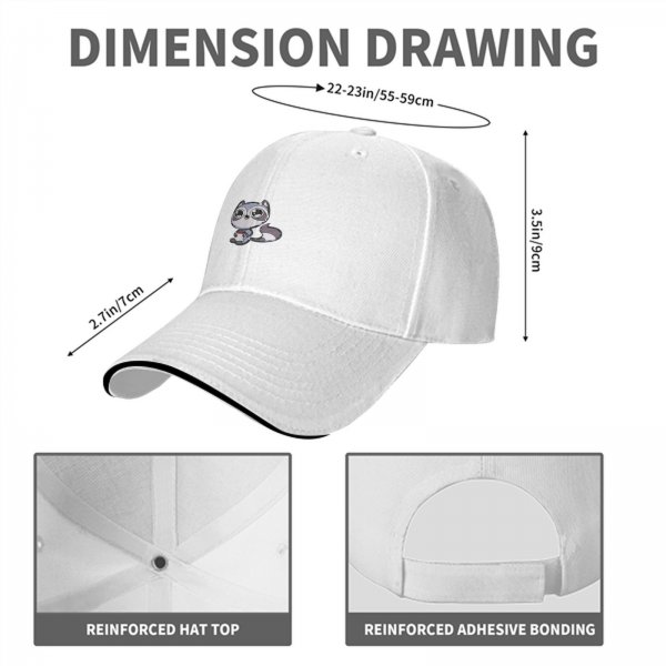 Black baseball cap with cute raccoon holding a coffee cup graphic