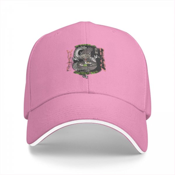 Black baseball cap with White Dragon Noodle Bar graphic design