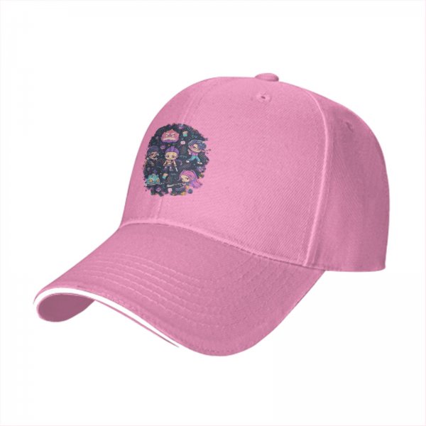 Black Baseball Cap with Cute Chibi Fantasy Character Print