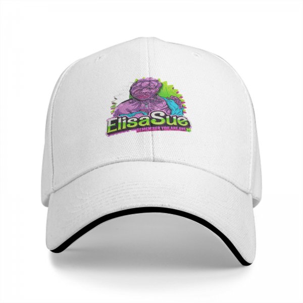 Black baseball cap with Elisa Sue graphic and text print