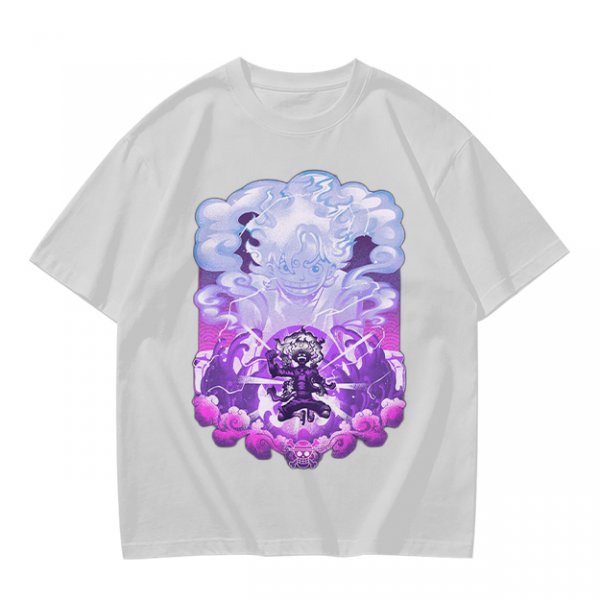 Olive T-shirt with Luffy Gear 5 Sun God Nika Anime Graphic Print