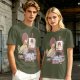Olive T-Shirt Featuring a Bird Painting a Self-Portrait with an Afro