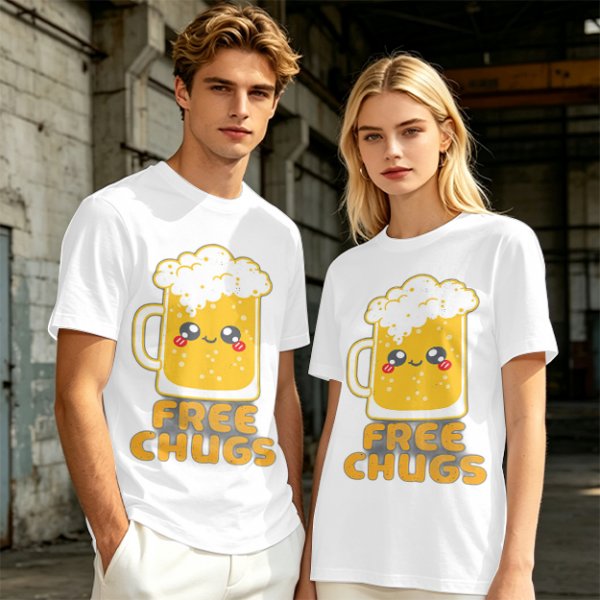 Olive Green T-Shirt With Cute Kawaii Beer Mug Free Chugs Print