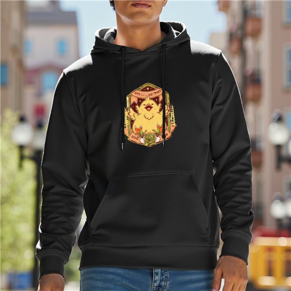 Black Hoodie With Cute Chocobo Crest Graphic