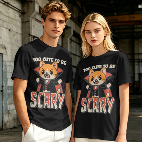Too Cute To Be Scary Vampire Cat Graphic T-Shirt