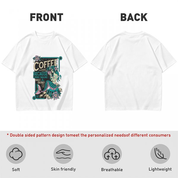 Olive t-shirt with mermaid coffee print 'Coffee Because Luring Sailors Takes Energy'