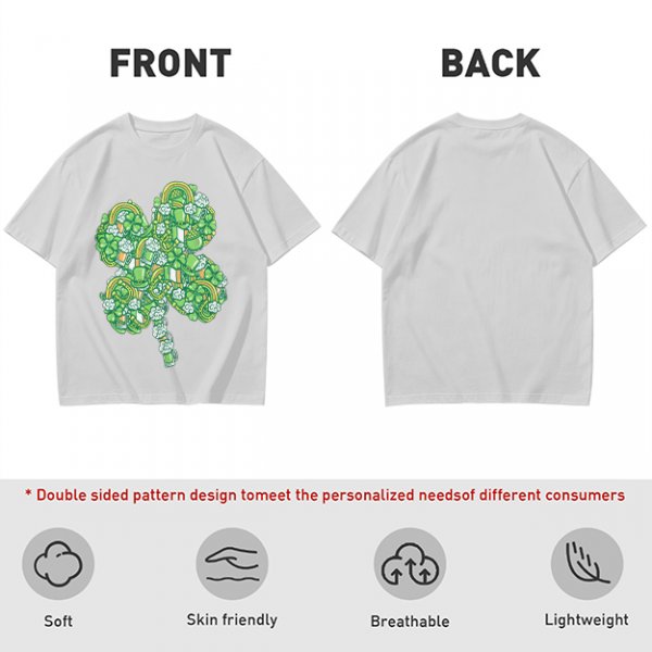 Olive Green T-Shirt With St. Patrick's Day Four-Leaf Clover Art