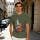 Olive T-Shirt With Cartoon Robot And Winged Vehicle Graphic