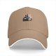 Black baseball cap with a cat holding a bone graphic and text