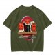 Olive t-shirt with cute cat sushi characters on a wooden platter