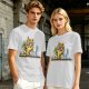Olive T-Shirt With Mad Scientist Cat Chemistry Lab Print