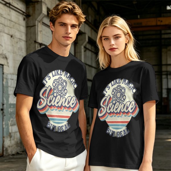 Olive T-Shirt With 'It's Like Magic Science But Real' Retro Print