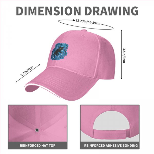 Black Baseball Cap With Playful Black Cat On Blue Abstract Background