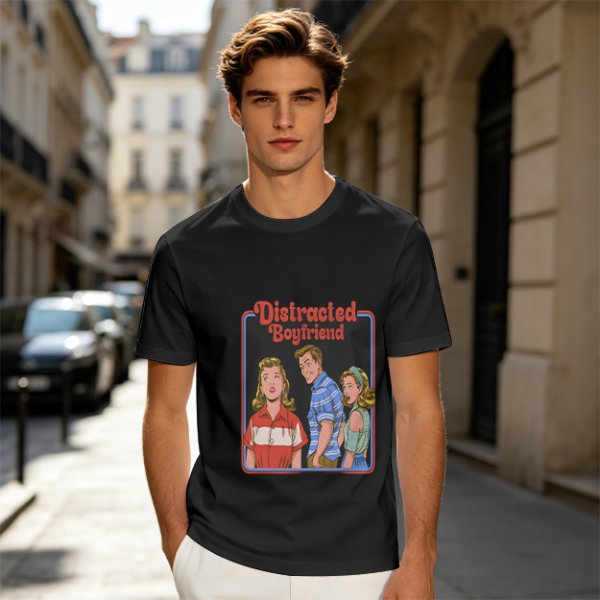 Olive T-Shirt with Distracted Boyfriend Meme Graphic Print