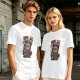 Olive T-shirt with Grim Reaper Cat 'Feed Me Or Else' Print