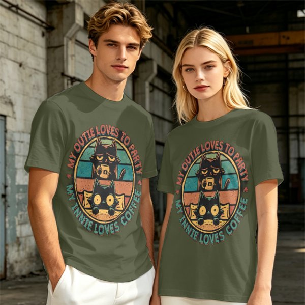 My Outie Loves To Party My Innie Loves Coffee Cat T-Shirt