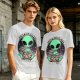 Olive green t-shirt with alien eating pizza text Just Here For The Pizza