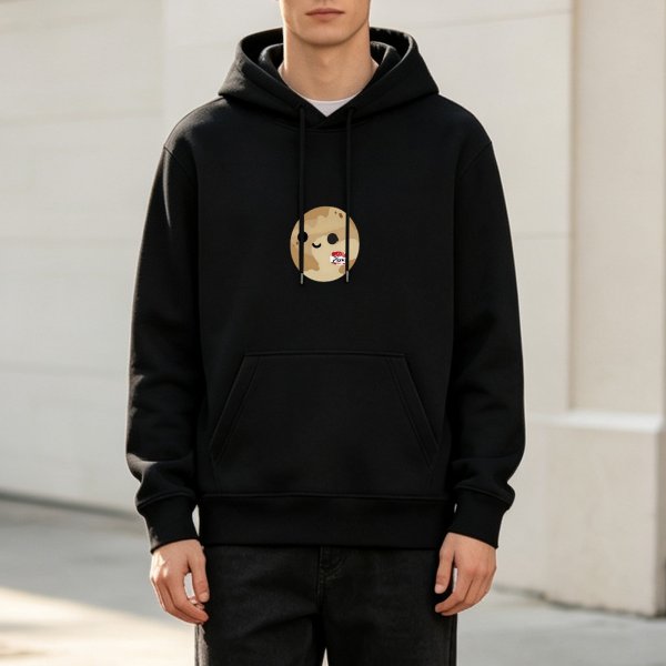 Black hoodie with cute smiling planet graphic print