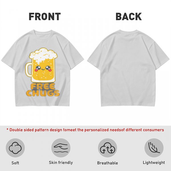 Olive Green T-Shirt With Cute Kawaii Beer Mug Free Chugs Print