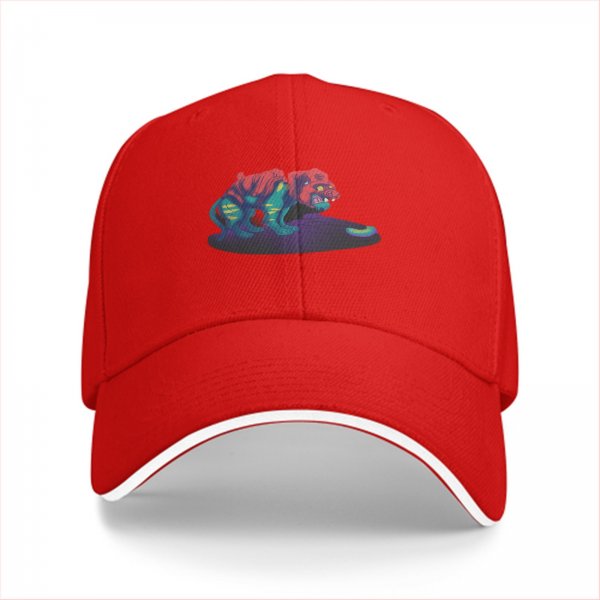 Black Baseball Cap With Psychedelic Colorful Beast Graphic Print