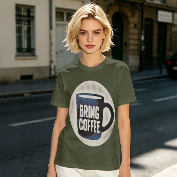 Olive Green Graphic T-Shirt With Bring Coffee Mug Print