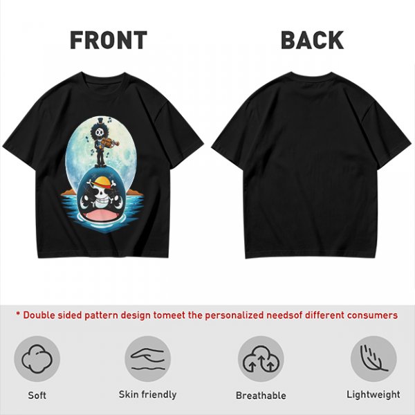 One Piece Brook Playing Violin on Laboon Whale Moon T-Shirt Print