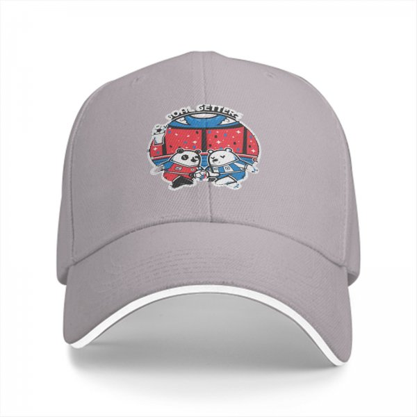 Black baseball cap with soccer panda and bear 'Goal Getters' graphic