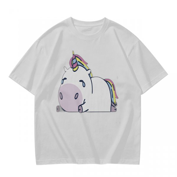 Olive Green T-Shirt With Crying Chubby Unicorn Rainbow Print