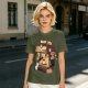 Olive t-shirt with espresso machine and cats graphic