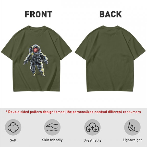 Olive T-Shirt with Floating Astronaut Graphic Print