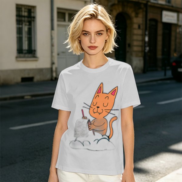 Olive T-Shirt with Cartoon Cat at Grave Print