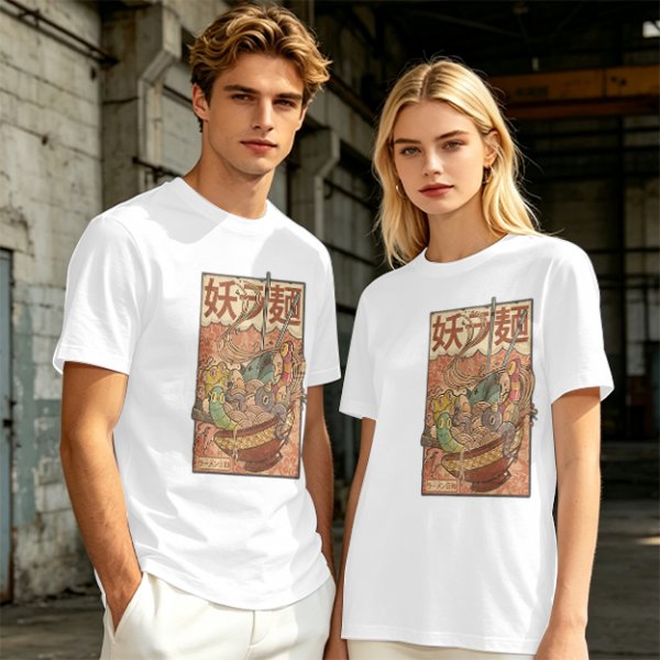 Olive T-shirt with Vintage Yokai Ramen Bowl Graphic Print