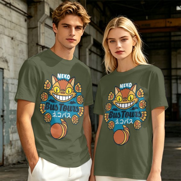 Neko Bus Tours Cat Graphic Olive T-Shirt