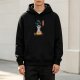 Black hoodie with calcifer over moka pot coffee art