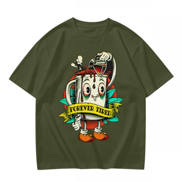 Forever Tired Coffee Mug Cartoon Character T-Shirt Design