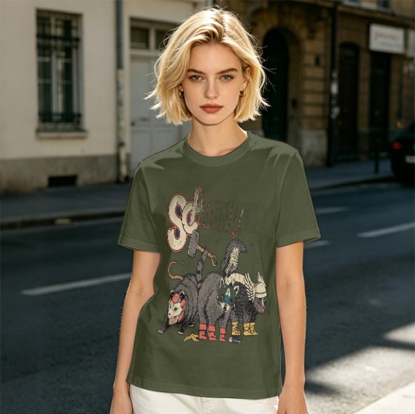 Olive Green T-Shirt With Superhero Animal Squad Graphic Print