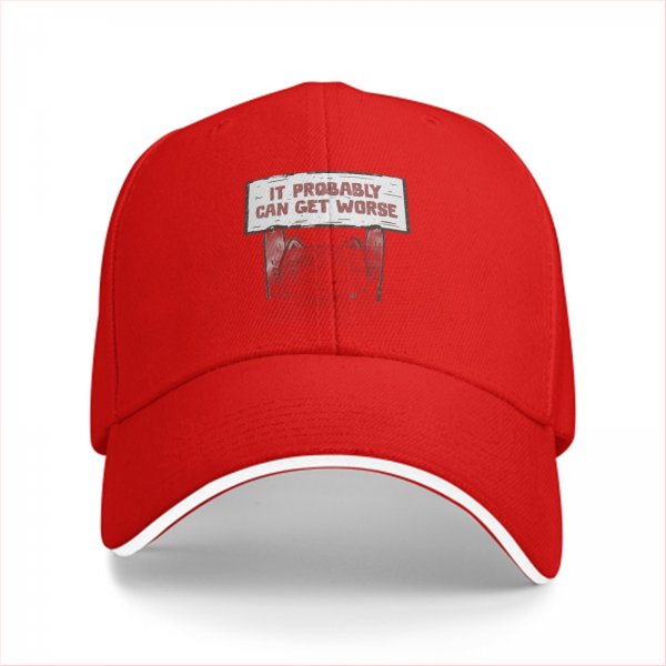Black baseball cap with 'It Probably Can Get Worse' graphic print