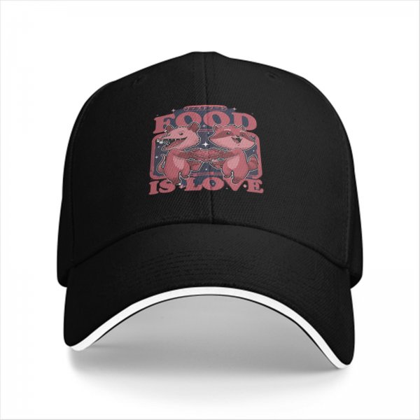 Black Baseball Cap With Food Is Love Raccoon And Opossum Graphic