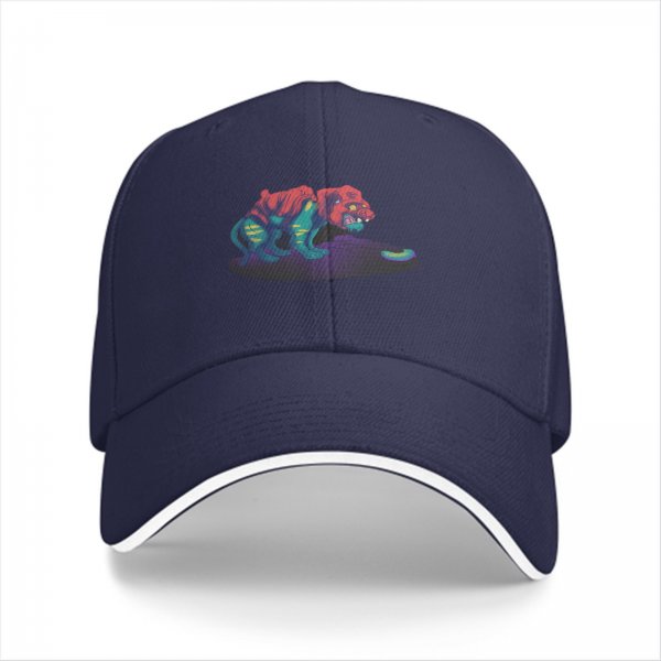 Black Baseball Cap With Psychedelic Colorful Beast Graphic Print