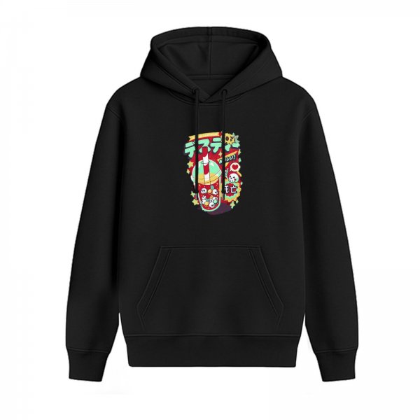 Black Hoodie With Spooky Boba Drink Graphic Design
