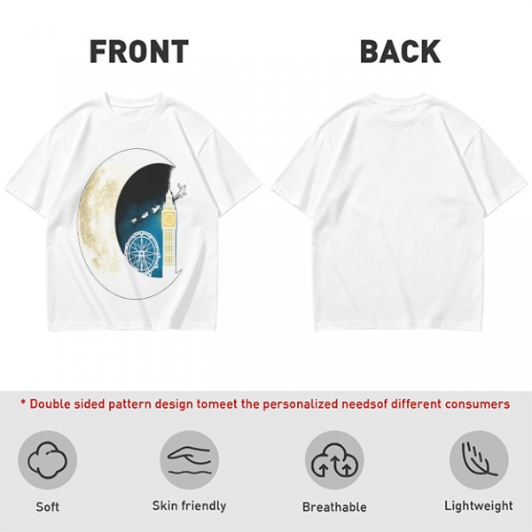 Olive T-Shirt with Crescent Moon London Skyline Flying Figures Print