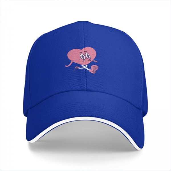 Black baseball cap with sad running pink heart graphic