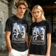 Olive green t-shirt with raccoon chef graphic and text