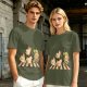 Olive Green T-Shirt With Chasing Chickens And Elf Character Print