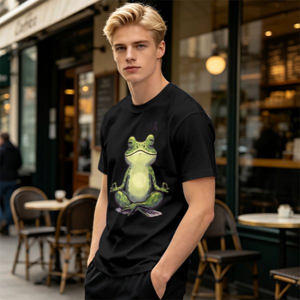 Olive T-Shirt With Meditating Frog Graphic Print