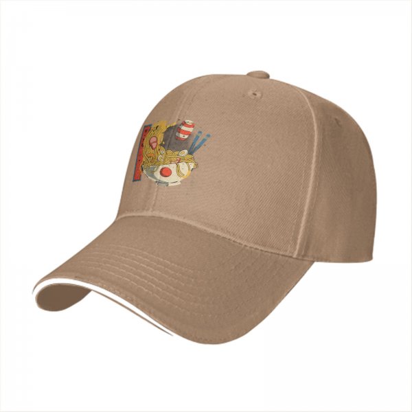 Black Baseball Cap With Playful Ramen Bowl Graphic Design