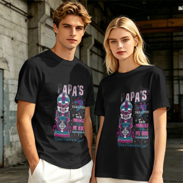 Olive T-Shirt with Papa's Tiki Paradise Skull Graphic