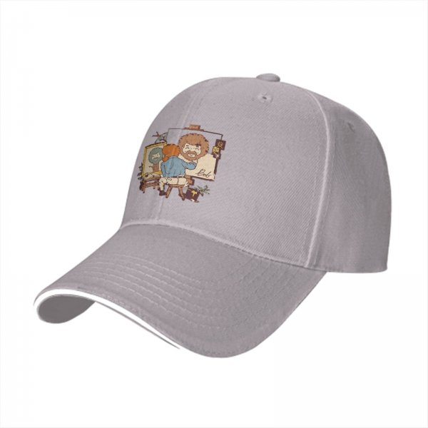 Black Baseball Cap With Bob Ross Painting Cartoon Art Print